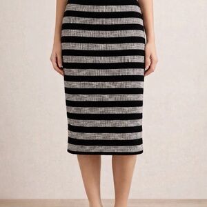 LOFT Striped Knit Pencil Skirt XS Black White Stretch Pull-On